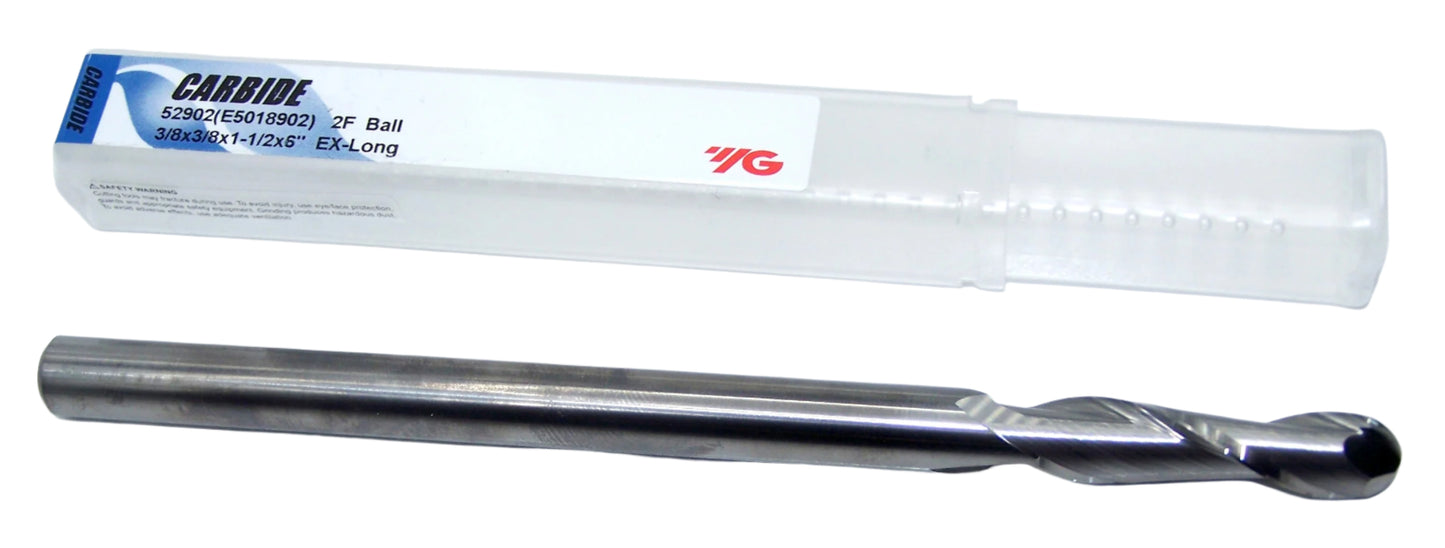 52902 YG1 3/8" Carbide 2 Flute End Mill Ball End Extended Length .375" Diameter 1.50" Flute 6.0" Length .375" Shank