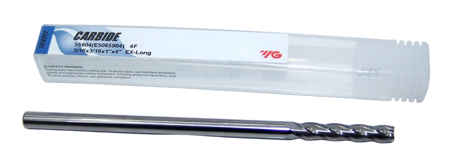 55904 YG1 3/16" Carbide 4 Flute End Mill SQ Long .1875" Diameter 1.00" Flute 4.00" Length .1875" Shank