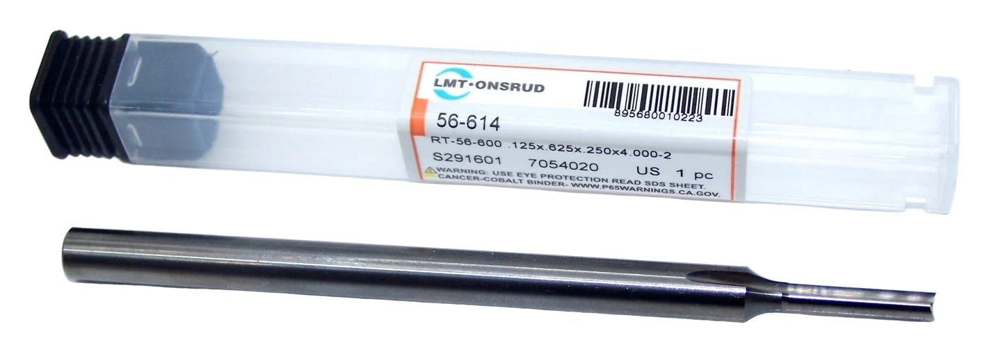 56-614 Onsrud 1/8" Carbide 2 Flute Router Straight "O" Flute .125" Diameter .625" Flute 4.00" Length .250" Shank