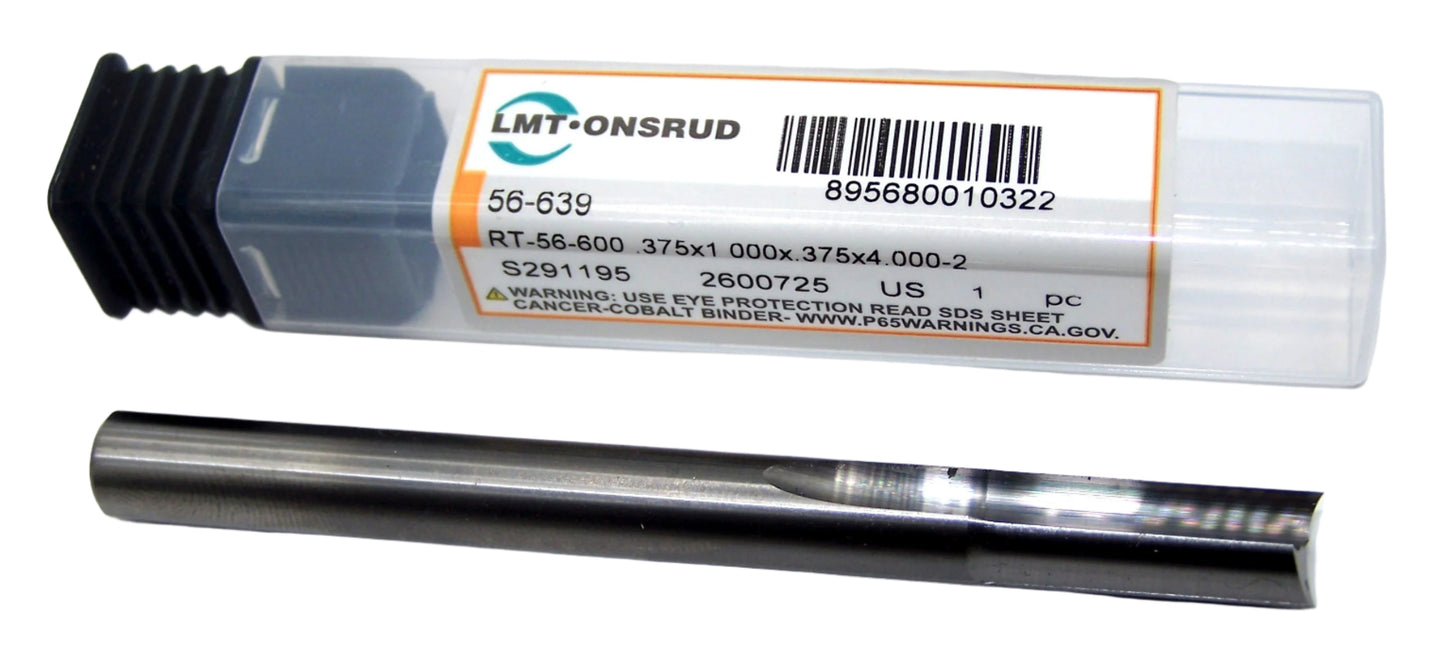 56-639 Onsrud 3/8" Carbide 2 Flute Straight Flute Up Cut Router .375" Diameter 1.00" Flute 4.00" Length .375" Shank