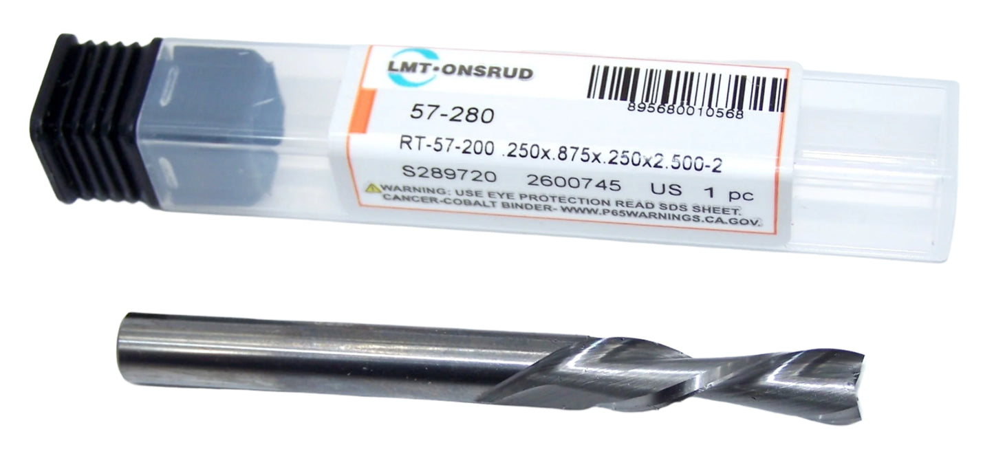 57-280 Onsrud 1/4" Carbide 2 Flute Down Cut Router End Mill .250" Diameter .875" Flute 2.50" Length .250" Shank