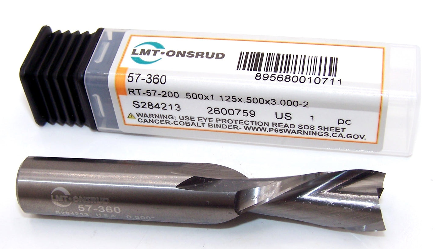 57-360 Onsrud 1/2" Carbide 2 Flute Down Cut Router .500" Diameter 1.25" Flute 3.0" Length .500" Shank for Wood
