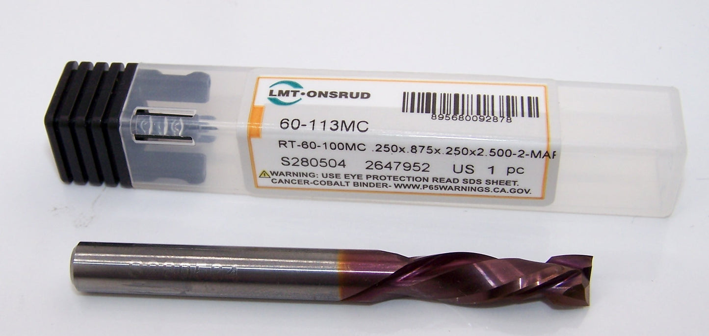 60-113MC Onsrud 1/4" Carbide Compression Router 2 Flute Marithon Coated .250" Diameter .875" Flute 2.50" Length .250" Shank for Laminated Wood