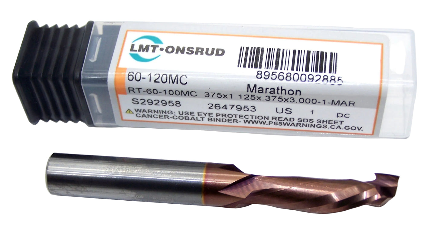 60-120MC Onsrud 3/8" Carbide Compression Router 1 Flute Marathon Coated .375" Diameter 1.125" Total Flute 3.00" Length .375" Shank for Laminated Materials