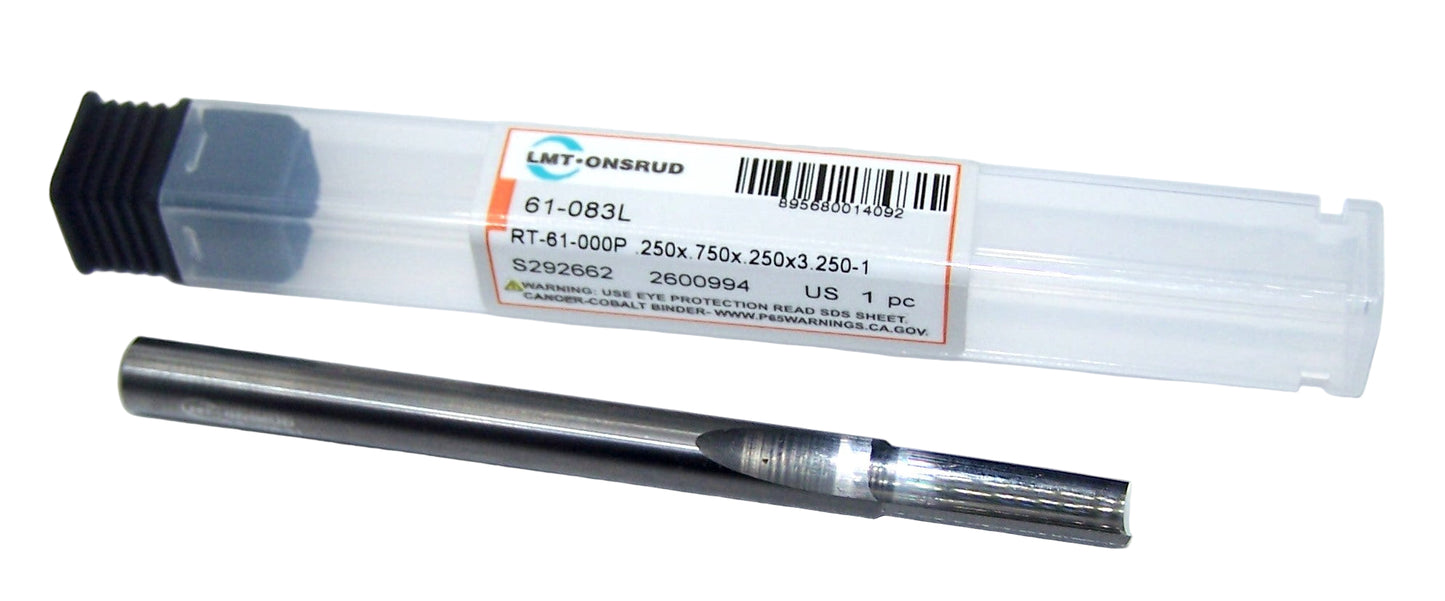 61-083L Onsrud 1/4" Carbide 1 Flute Router End Mill Straight Flute .250" Diameter .750" Flute 3.25" Length .250" Shank for Plastic
