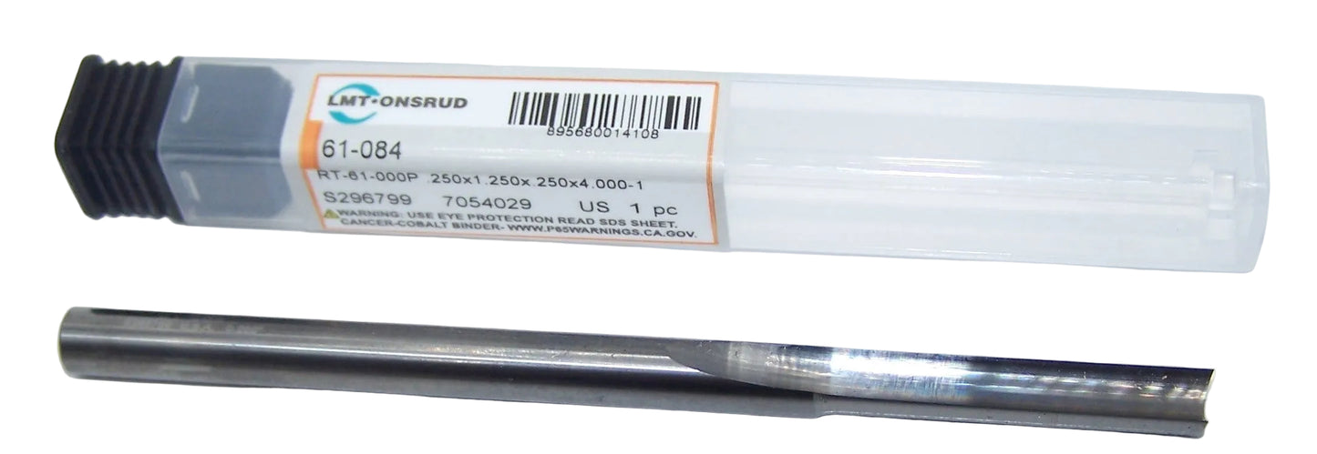61-084 Onsrud 1/4" Carbide 1 Flute Straight Router "O" Flute End Mill .250" Diameter 1.25" Flute 4.00" Length .250" Shank