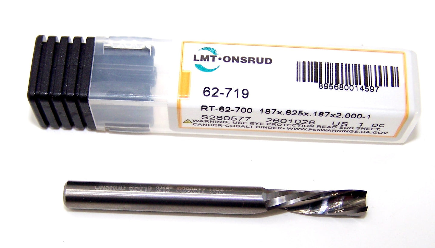 62-719 Onsrud 3/16" Carbide Downcut Router 1 Flute .1875" Diameter 0.6250" Flute 2.00" Length .1875" Shank