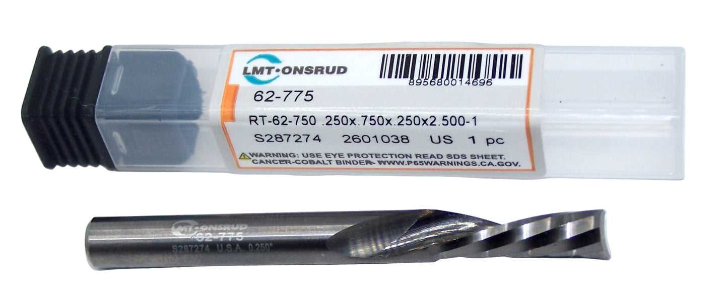 62-775 Onsrud 1/4" Carbide 1 Flute Downcut Router .250" Diameter .750" Flute 2.50" Length .250" Shank