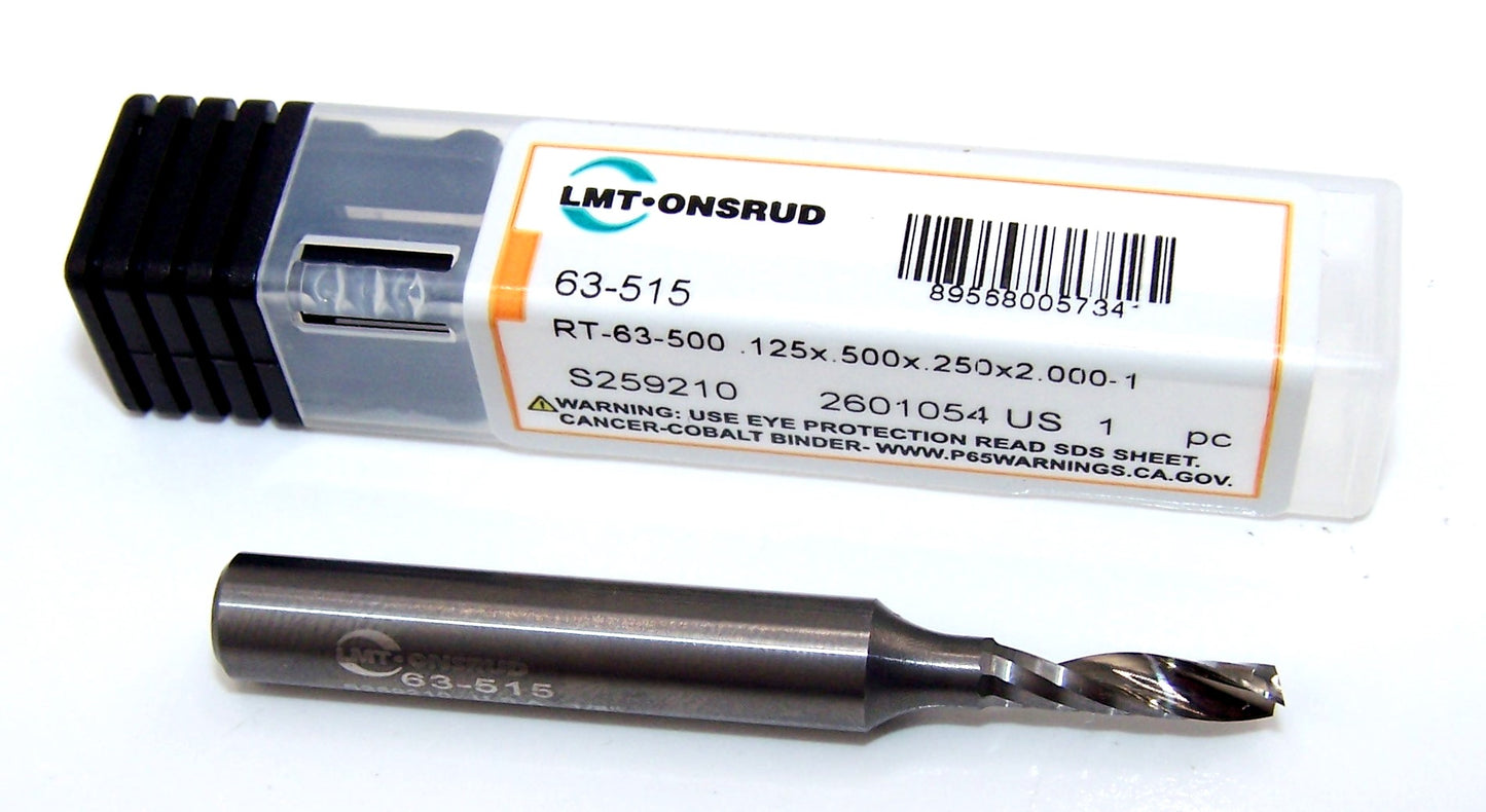 63-515 Onsrud 1/8" Carbide 1 Flute Router for Acrylic .125" Diameter .500" Flute 2.00" Length .250" Shank