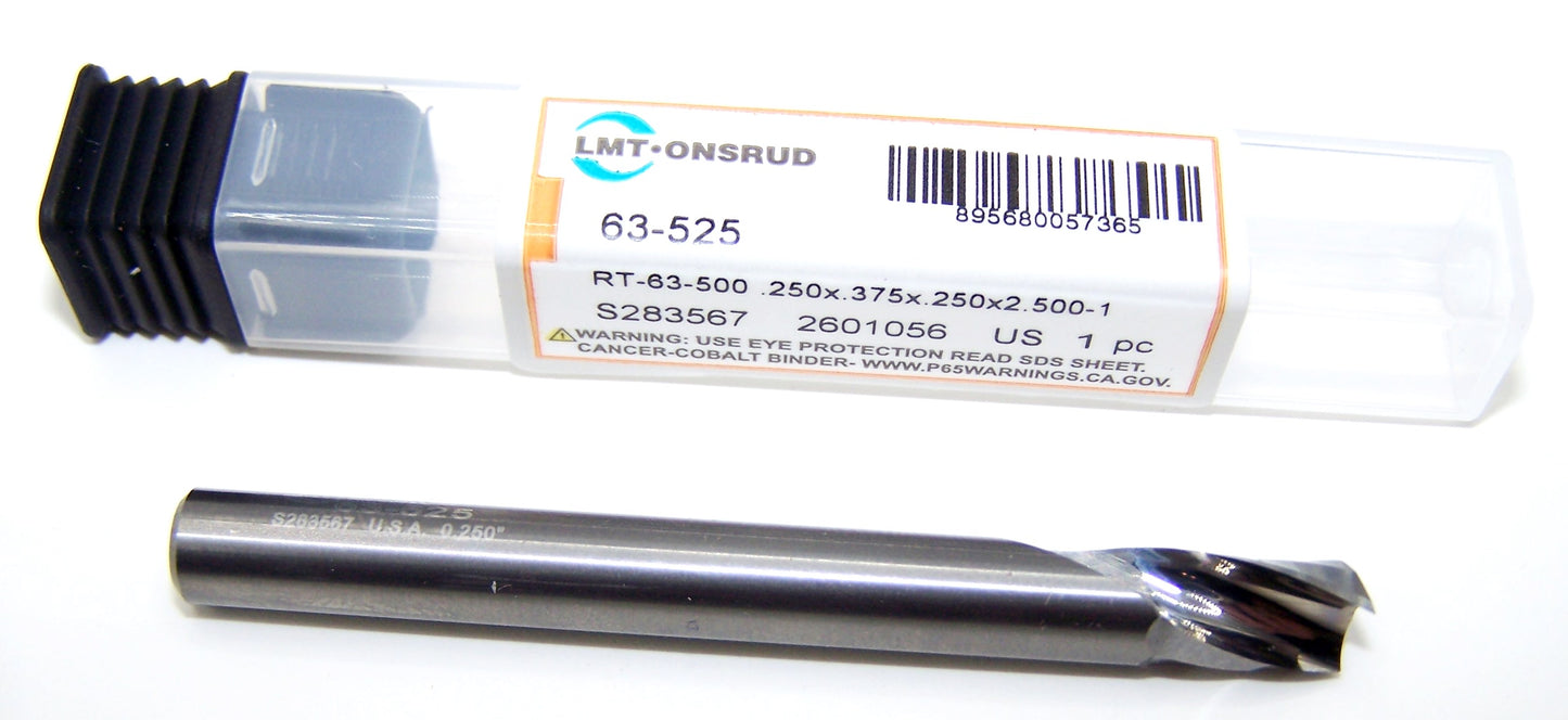 63-525 Onsrud 1/4" Carbide 1 Flute Router for Acrylic .250" Diameter .375" Flute 2.50" Length .250" Shank