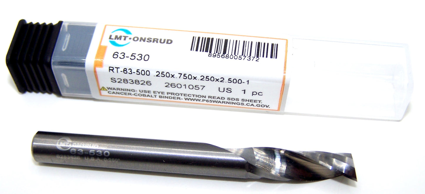 63-530 Onsrud 1/4" Carbide 1 Flute Router for Acrylic .250" Diameter .750" Flute 2.50" Length .250" Shank
