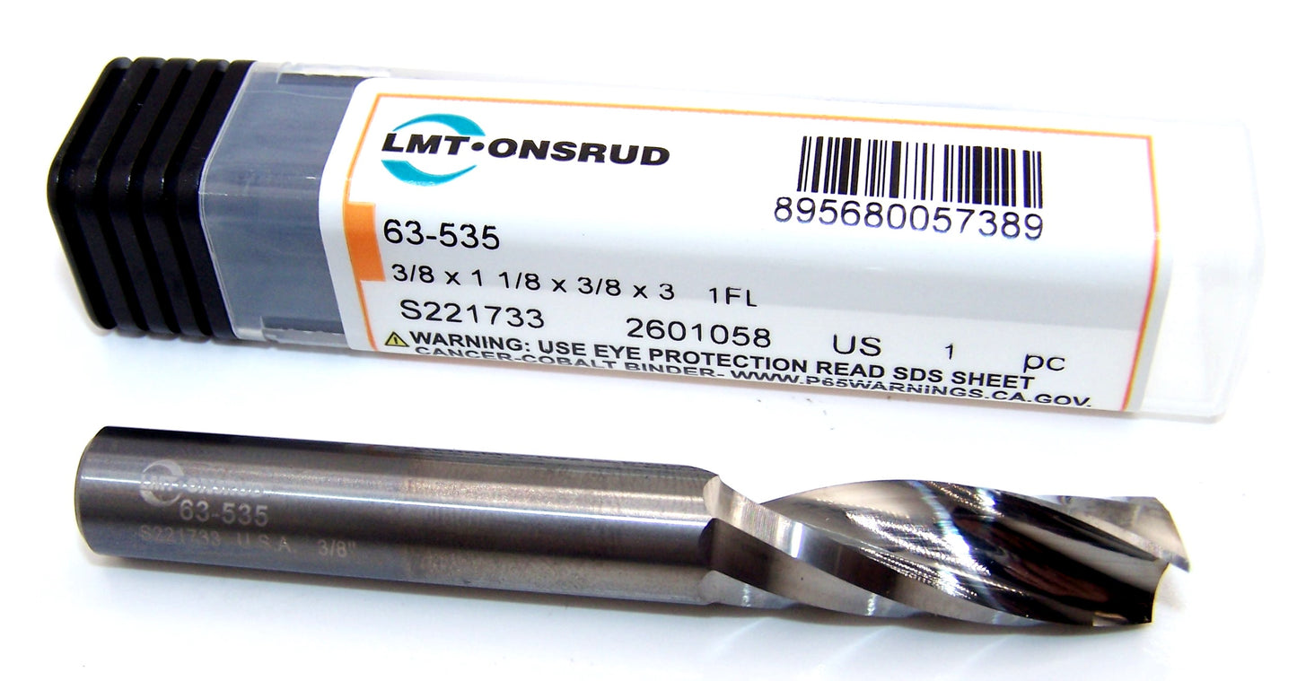63-535 Onsrud 3/8" Carbide 1 Flute Router for Acrylic .375" Diameter 1.125" Flute 3.00" Length .375" Shank