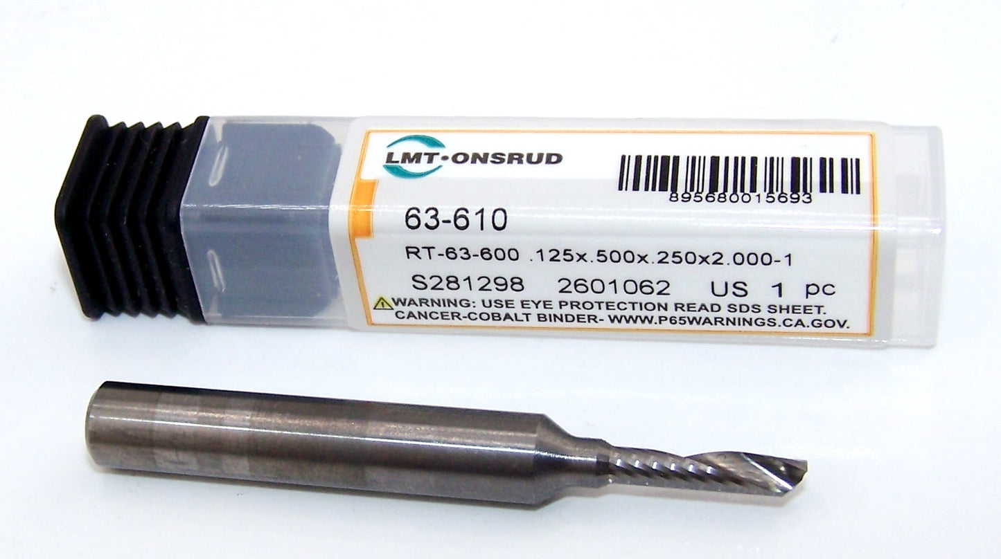 63-610 Onsrud 1/8" Carbide 1 Flute Router for Alunimum .125" Diameter .500" Flute 2.00" Length .250" Shank