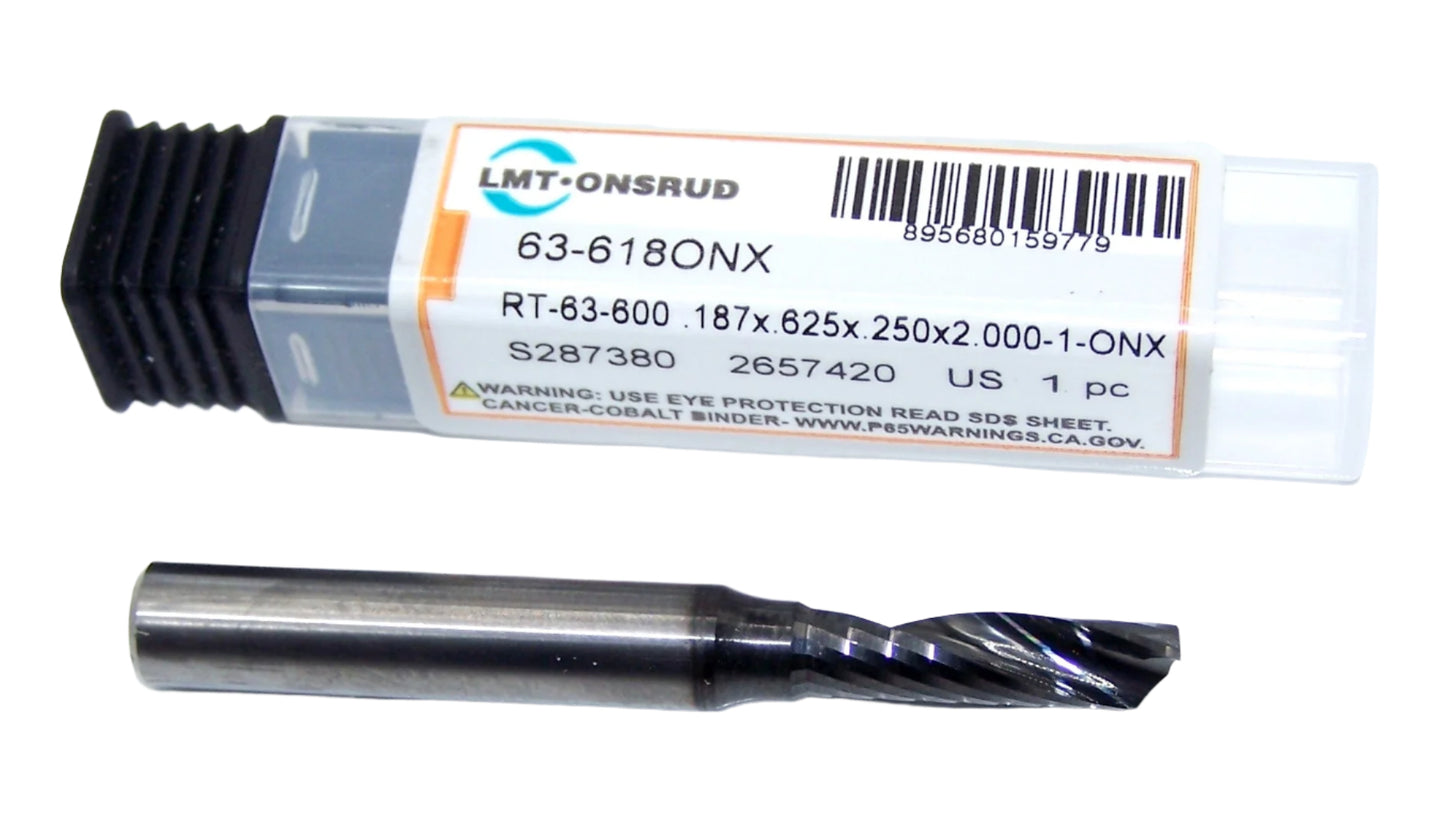 63-618ONX Onsrud 3/16" Carbide 1 Flute Router for Aluminum ONX Coating .187" Diameter .625" Flute 2.00" Length .250" Shank