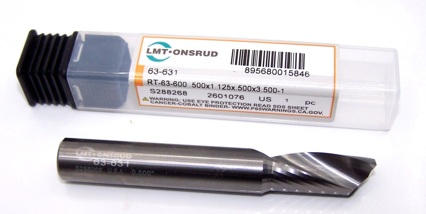 63-631 Onsrud 1/2" Carbide 1 Flute Router for Aluminum .500" Diameter 1.125" Flute 3.50" Length .500" Shank