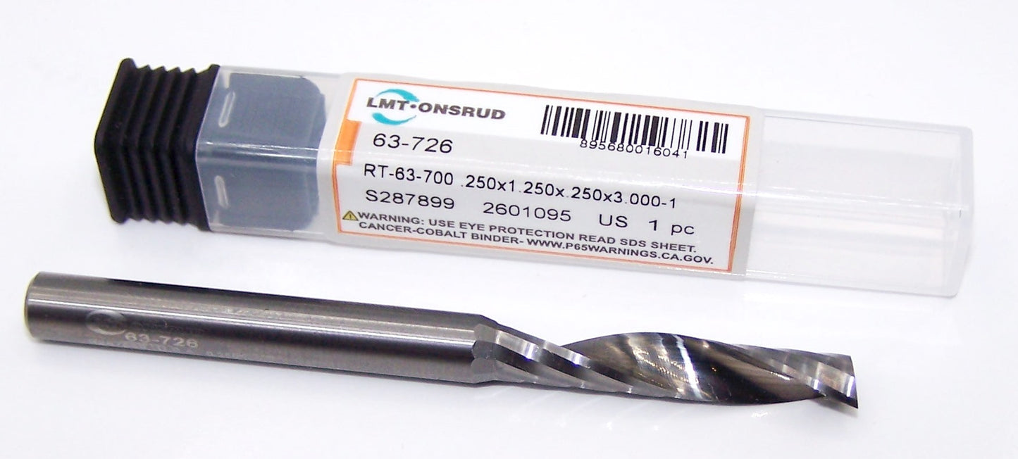 63-726 Onsrud 1/4" Carbide Upcut Router 1 Flute .250" Diameter 1.2500" Flute 3.00" Length .250" Shankk