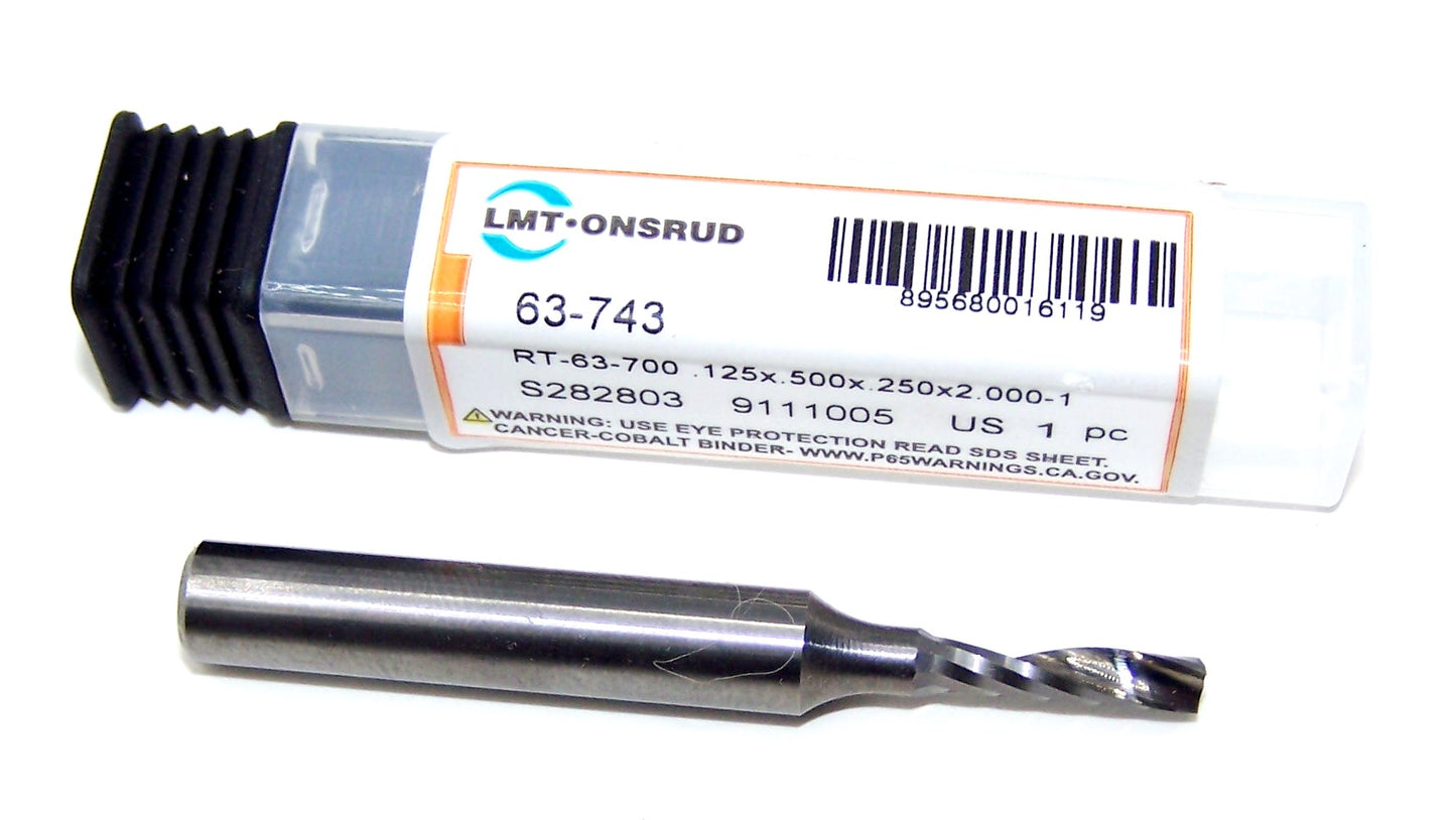 63-743 Onsrud 1/8" Carbide Upcut Router 1 Flute "O" Flute for bottom finish .125" Diameter 0.500" Flute 2.00" Length .250" Shank