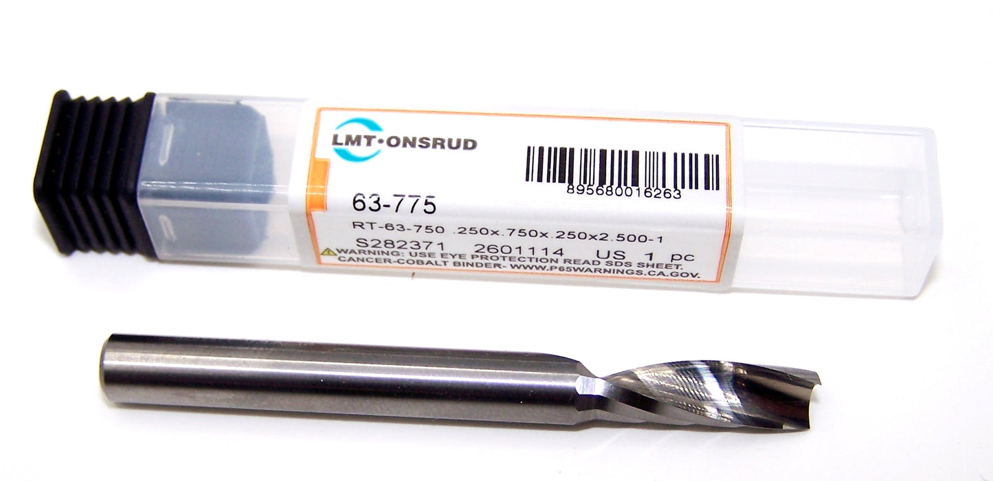 63-775 Onsrud 1/4" Carbide Upcut Router 1 Flute .250" Diameter 0.7500" Flute 2.50" Length .250" Shank
