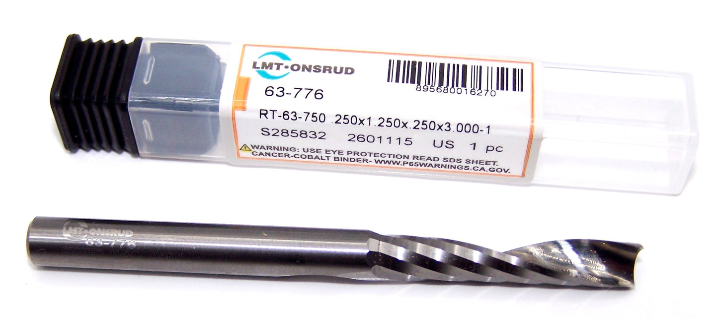 63-776 Onsrud 1/4" Carbide Upcut Router 1 Flute .250" Diameter 1.250" Flute 3.00 Length .250" Shank
