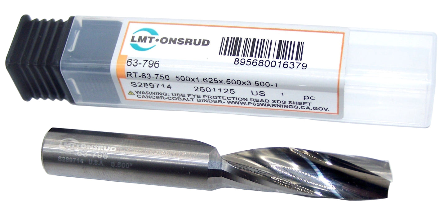 63-796 Onsrud 1/2" Carbide Upcut Router 1 Flute .500" Diameter 1.625" Flute 3.50 Length .500" Shank