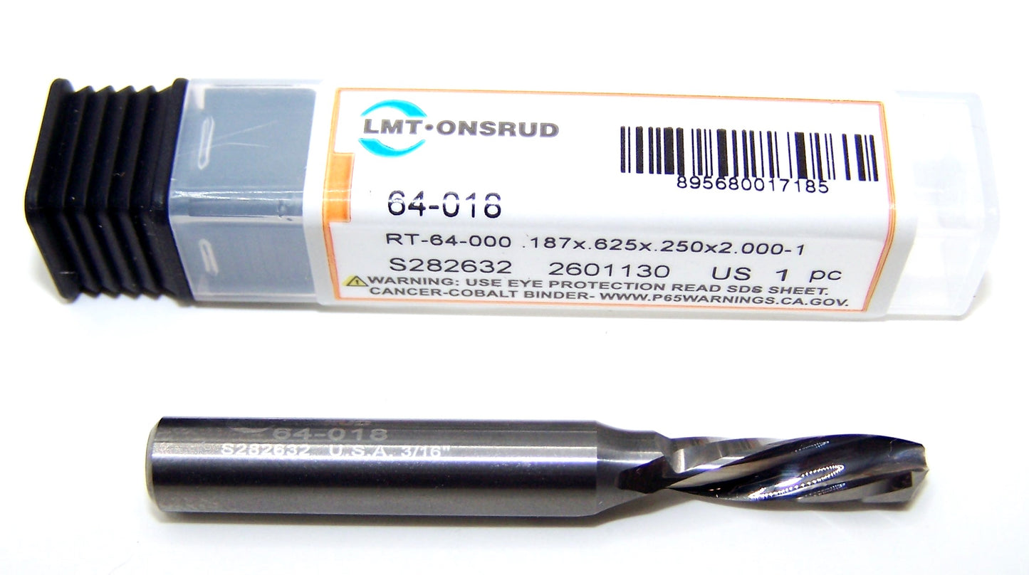 64-018 Onsrud 3/16" Carbide Compression Router 1 Flute 0.6250" LOC