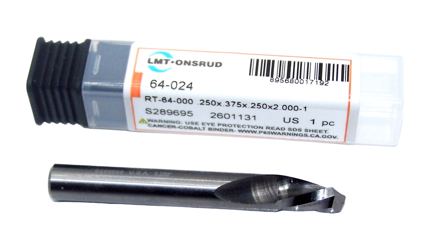64-024 Onsrud 1/4" Carbide 1 Flute Downcut Router End Mill .250" Diameter .375" Length 2.00" Length .250" Shank
