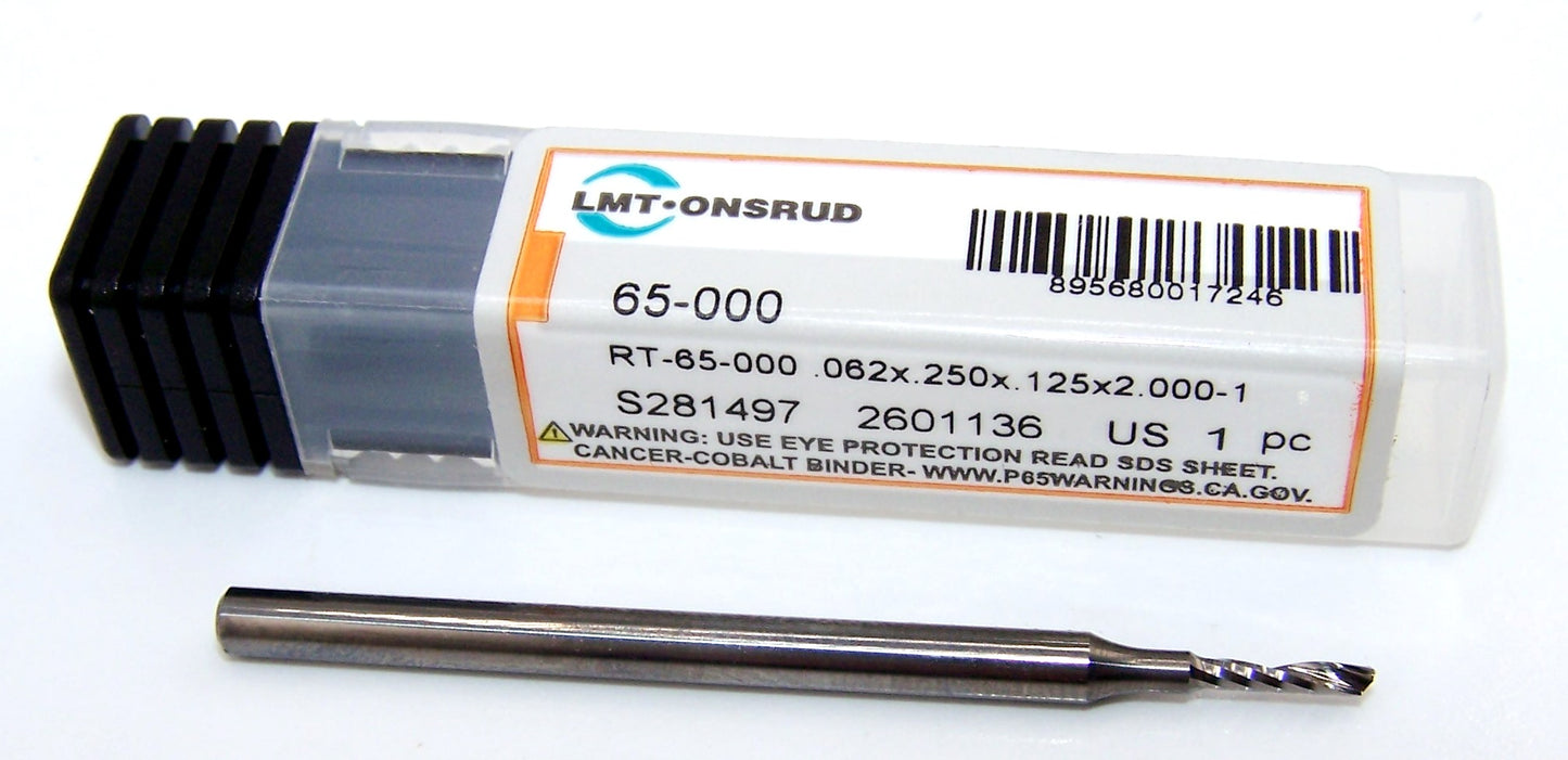 65-000 Onsrud 1/16" Carbide 1 Flute Upcut Router O Flute .0625" Diameter .250' Flute 2.00" Length .125" Shank