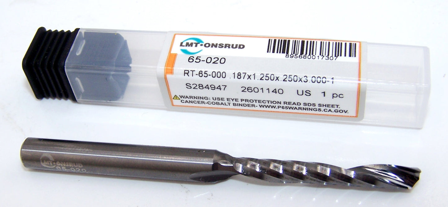 65-020 Onsrud 3/16" Carbide 1 Flute Upcut Router O Flute .1875" Diameter 1.25" Flute 3.00" Length .250" Shank