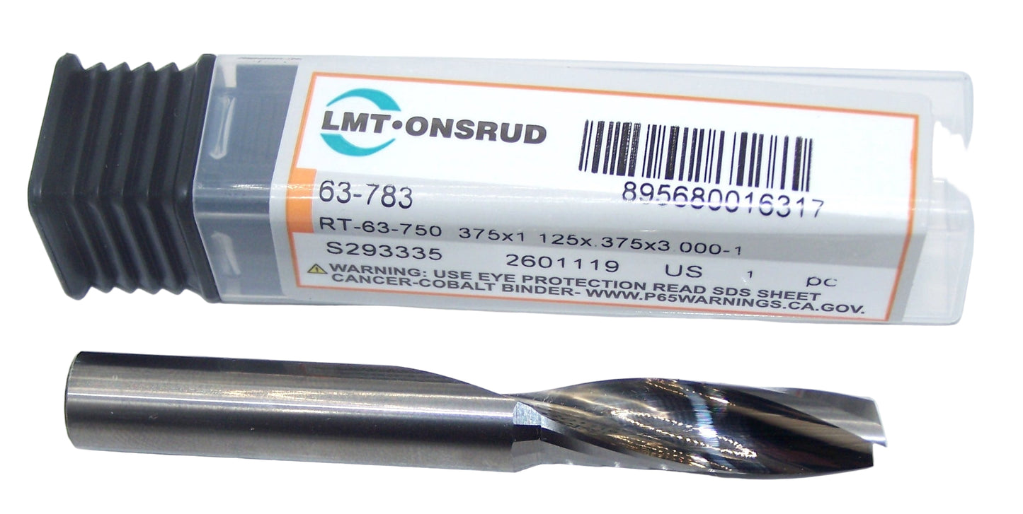 63-783 Onsrud 3/8" Carbide Upcut Router 1 Flute .375" Diameter 1.1250" Flute 3.00" Length .375" Shank