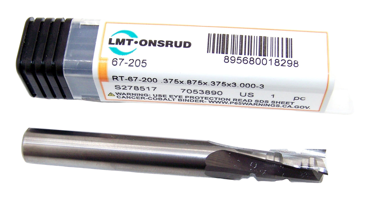 67-205 Onsrud 3/8" Solid Carbide 3 Flute Router Upcut Chipbreaker .375" Diameter .875" Flute 3.00" Length .375" Shank