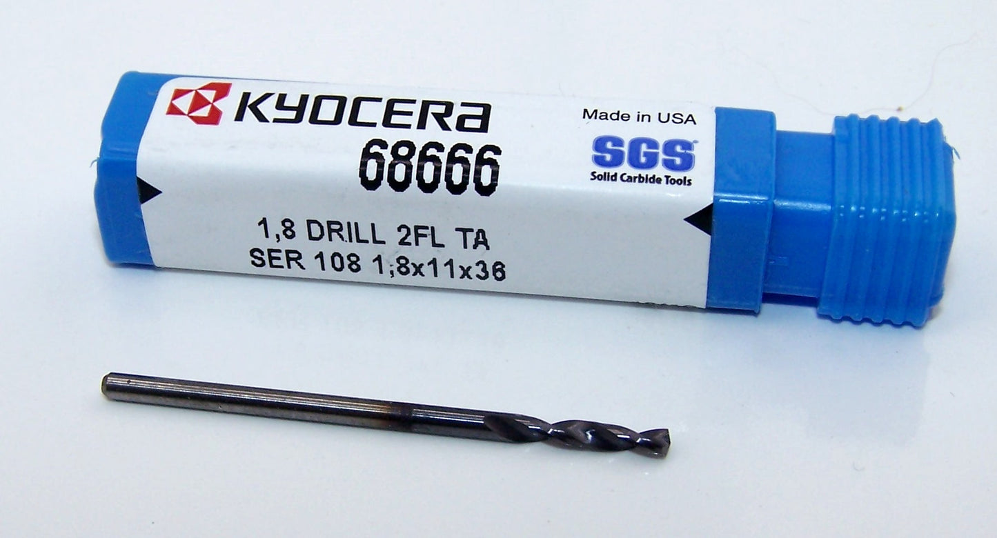 68666 SGS 1.80mm Carbide Drill 2 Flute 0.0709" Diameter .4331" Flute 1.41" Length .0709" Shank 145° Point AlTiN