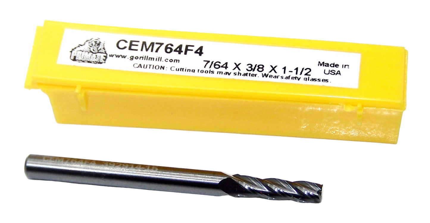 71425 Gorilla Mill 7/64" Carbide 4 Flute End Mill SQ .1094" Diameter .375" Flute 1.50" Length .125" Shank