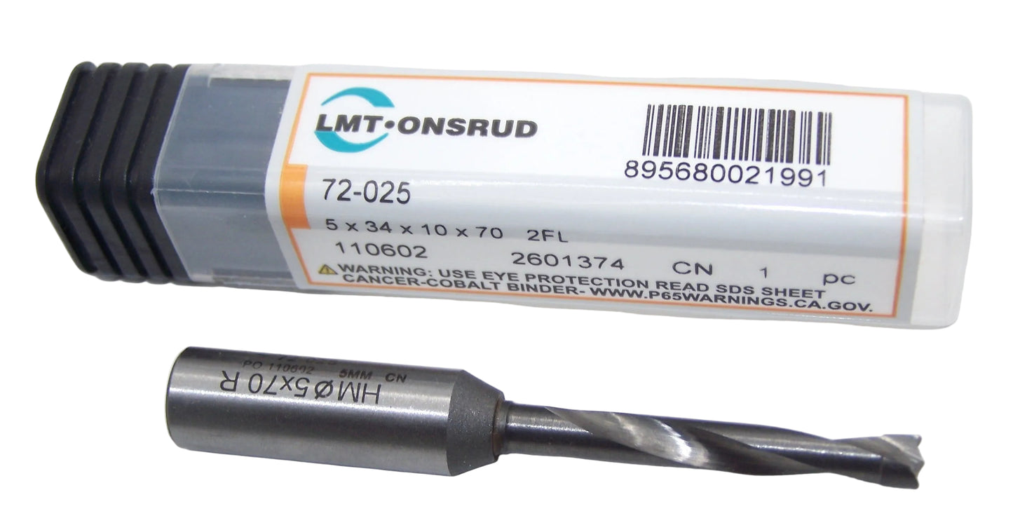 72-025 Onsrud Solid Carbide Brad Point Drill 2 Flute .1969" Diameter 1.34" Flute 2.76" Length .394" Shank