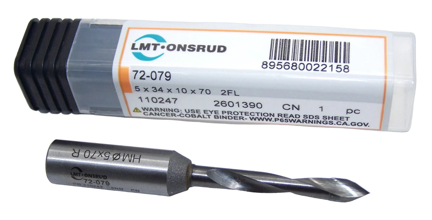 72-079 Onsrud Solid Carbide Boring Bit Drill, Right Hand 2 Flute .1969" Diameter 1.34" Flute 2.76" Length .394" Shank (Copy)