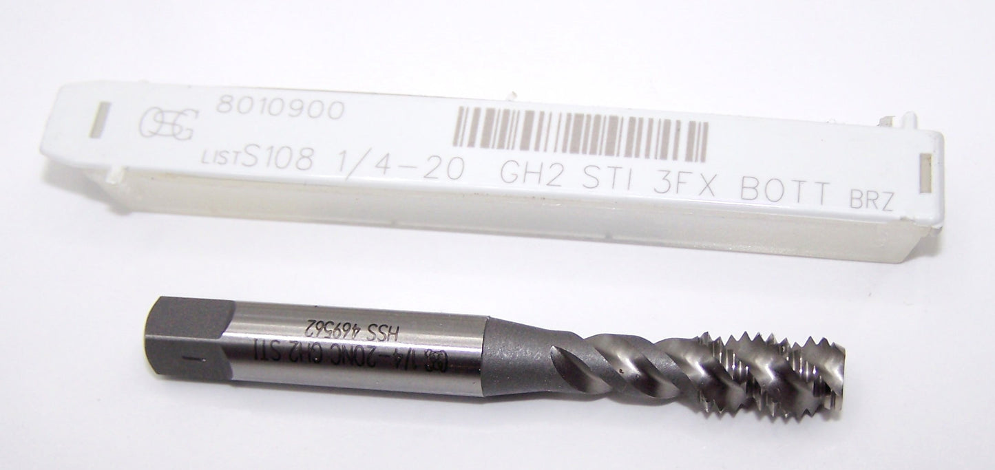 8010900 OSG 1/4-20 STI Spiral Flute Bottom Cut Tap 3 Flute H2 1.5P Bright