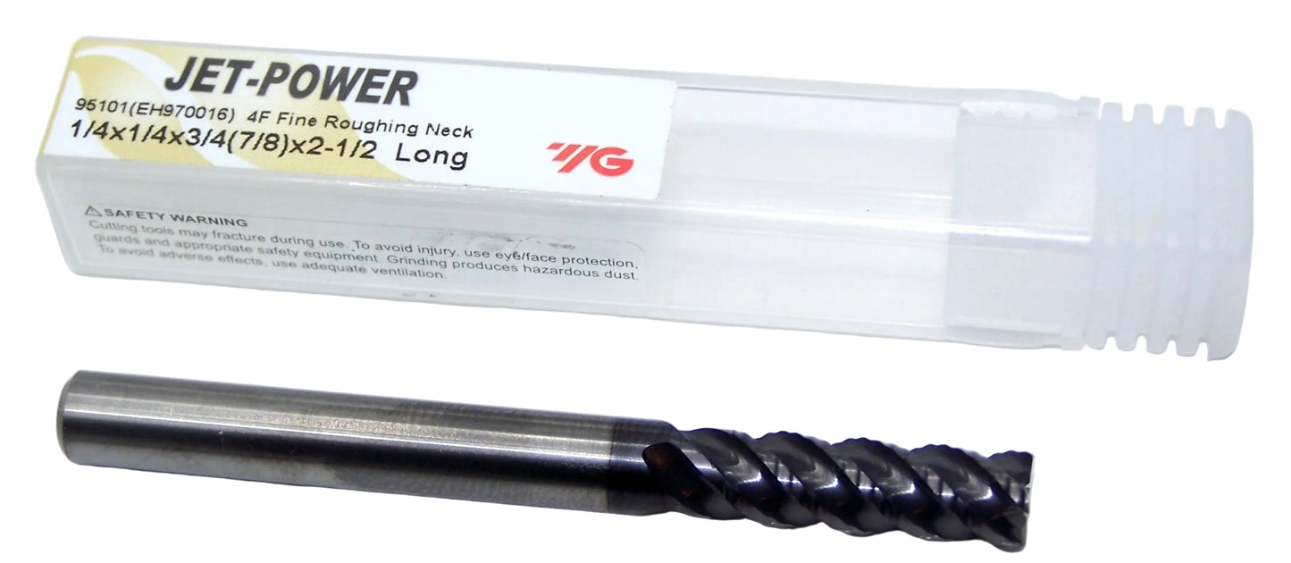95101 YG1 1/4" Carbide 4 Flute End Mill for Fine Pitch Roughing TiAlN Coated .250" Diameter 0.750" Flute 2.50" Length .250" Shank