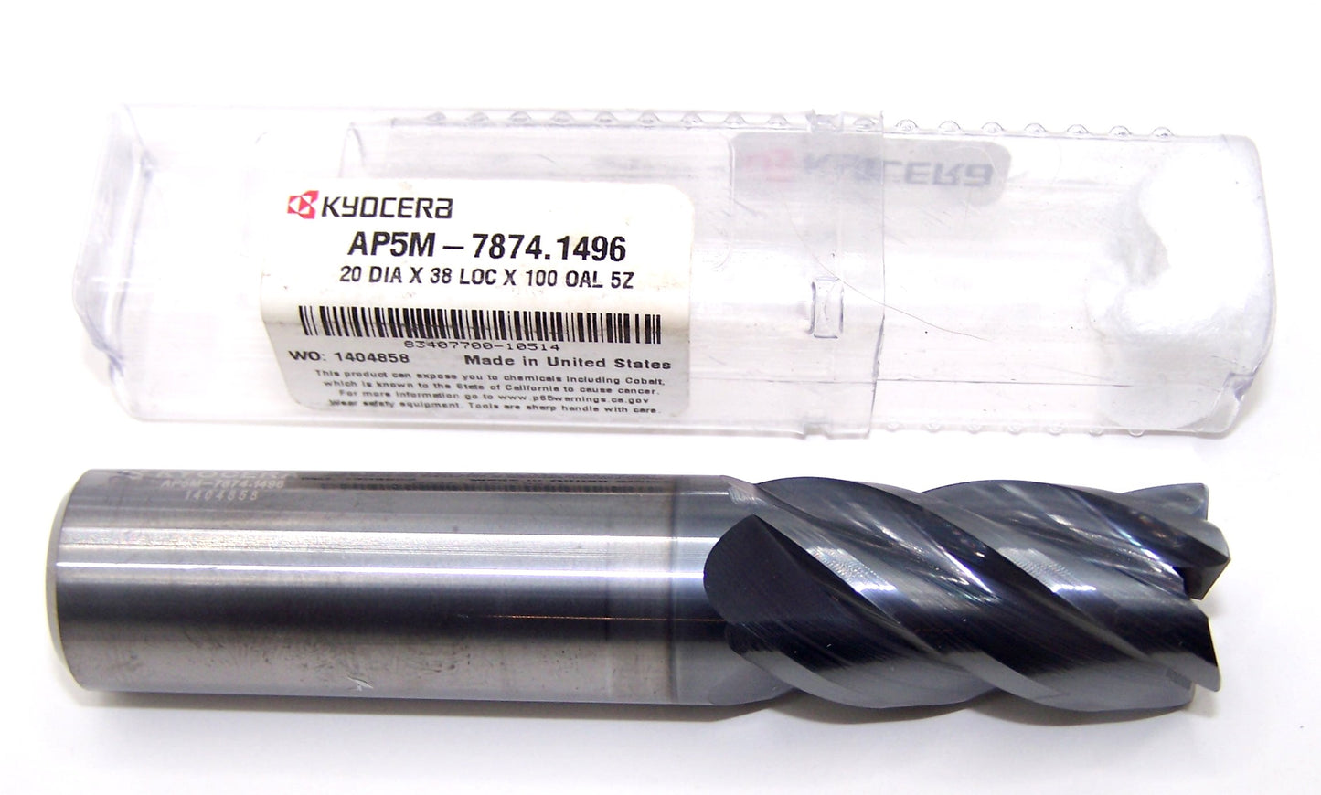 AP5M-7874.1496 Kyocera 20mm Carbide 5 Flute End Mill Square AlCrN Coat .7874" Diameter 1.50" Flute 3.94" Length .787" Shank
