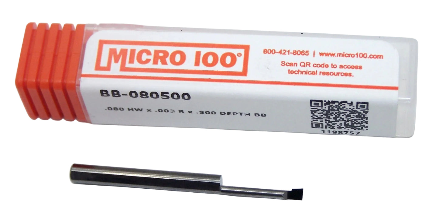 BB-080500 Micro100 0.080" Carbide Boring Bar 0.500" Max Depth 0.020" Projection 1.5" Length 0.1250" Shank