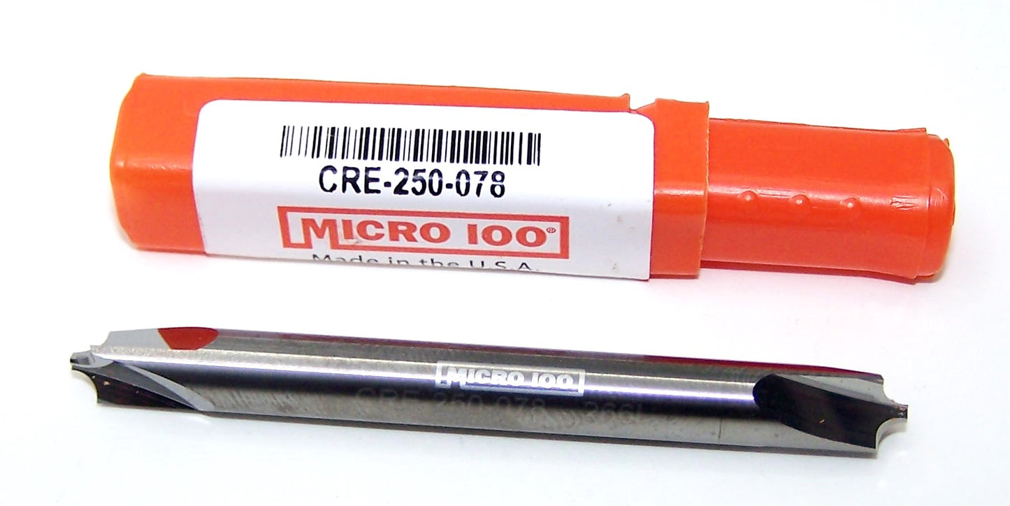 CRE-250-078 Micro100 .0781" Radius Carbide Corner Rounding End Mill .060" Pilot Diameter 2.50" Length .250" Shank Double Ended