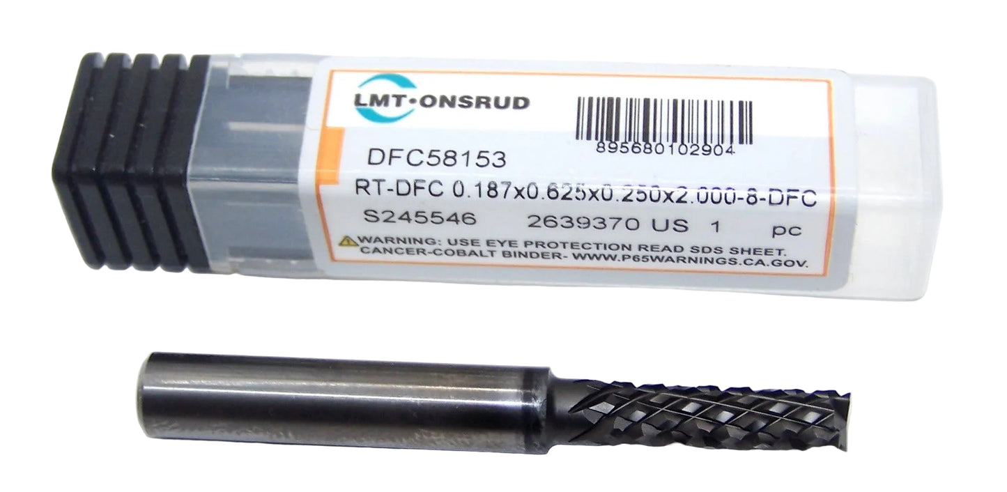 Onsrud 3/16" Carbide 8 Flute Router Burr Diamond Coated .1875" Diameter .625" Flute 2.00" Length .250" Shank