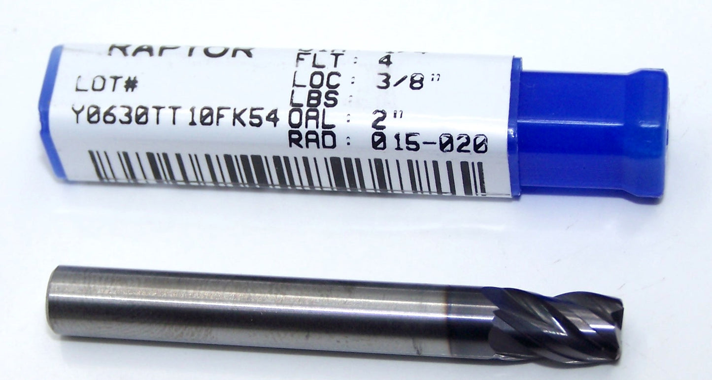 DVH41606RC Destiny Tool 1/4" Carbide 4 Flute End Mill .2500" Diameter .375" Flute 2.00" Length .020" Radius