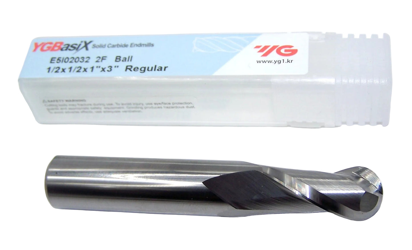 E5I02032 YG1 1/2" Carbide 2 Flute End Mill Ball End .500" Diameter 1.00" Flute 3.0" Length .500" Shank