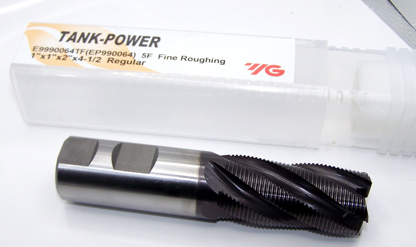 E9990064TF YG1 1.0" Powered Metal 5 Flute Roughing End Mill SQ TiAlN 1.00" Diameter 2.0" Flute 4.50" Length 1.00" Shank Tank Power