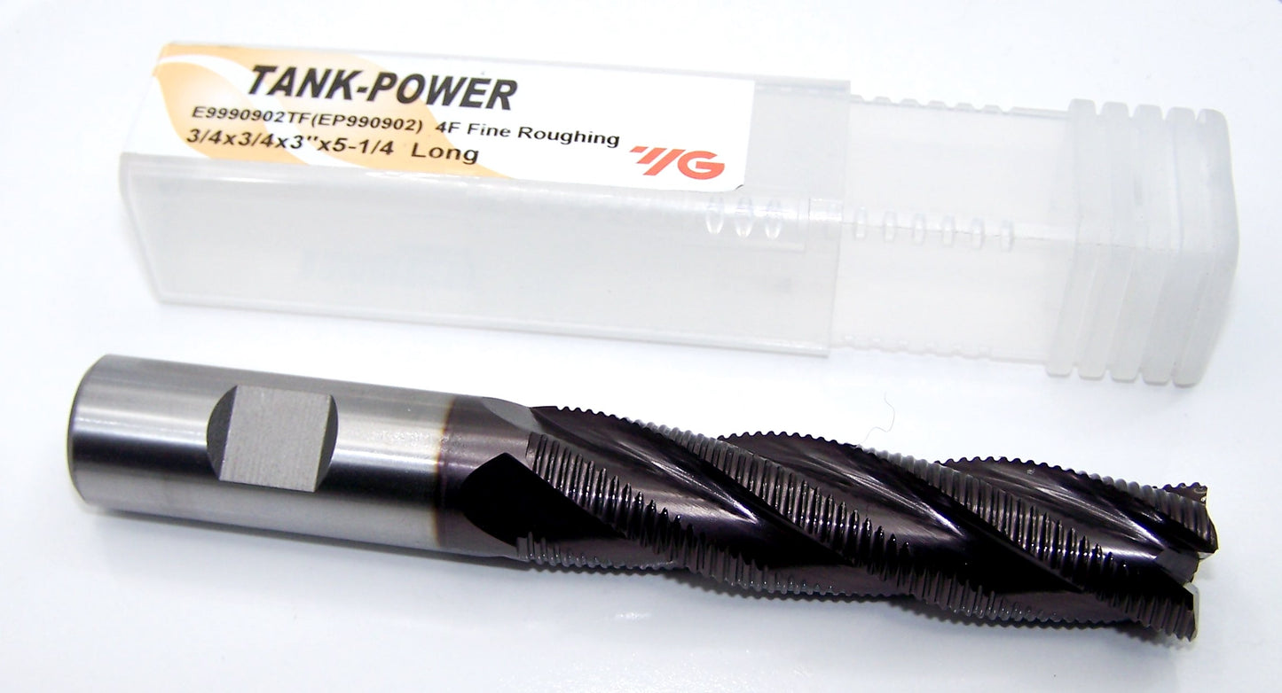 E9990902TF YG1 3/4" Powered Metal 4 Flute Roughing End Mill SQ TiAlN .750" Diameter 3.0" Flute 5.25" Length .750" Shank Tank Power