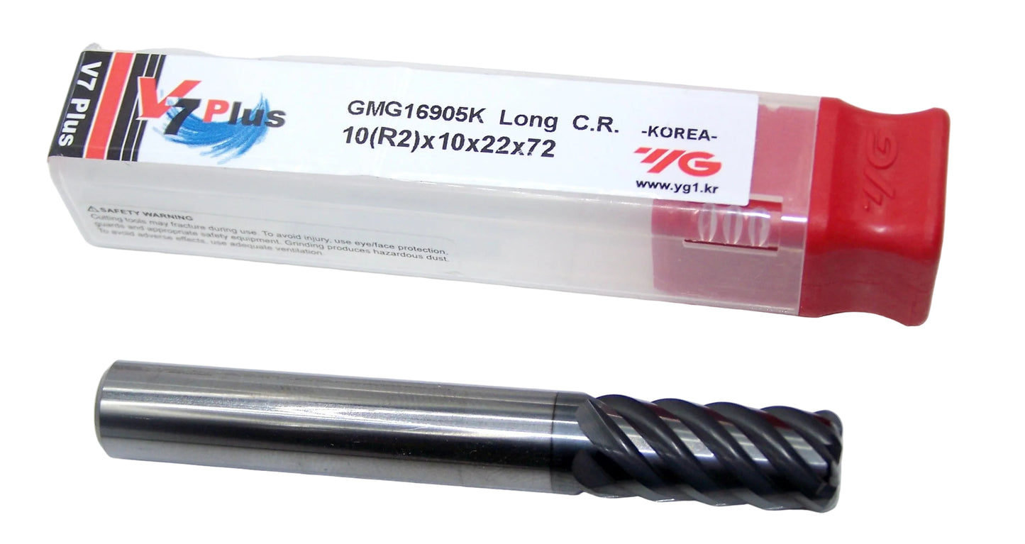 GMG16905 YG1 10mm Carbide 6 Flute End Mill .787" Radius 0.394" Diameter 0.866" Flute 2.83" Length 0.394" V7 PlusA