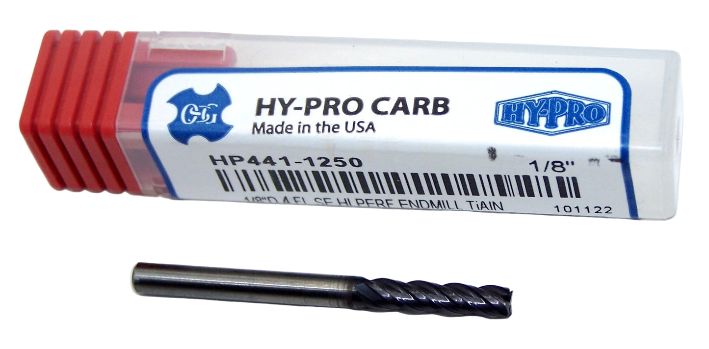 HP441-1250 OSG 1/8" Carbide End Mill 4 Flute SQ TiAlN Coated .1250" Diameter .500" Flute 1.50 Length .125" Shank