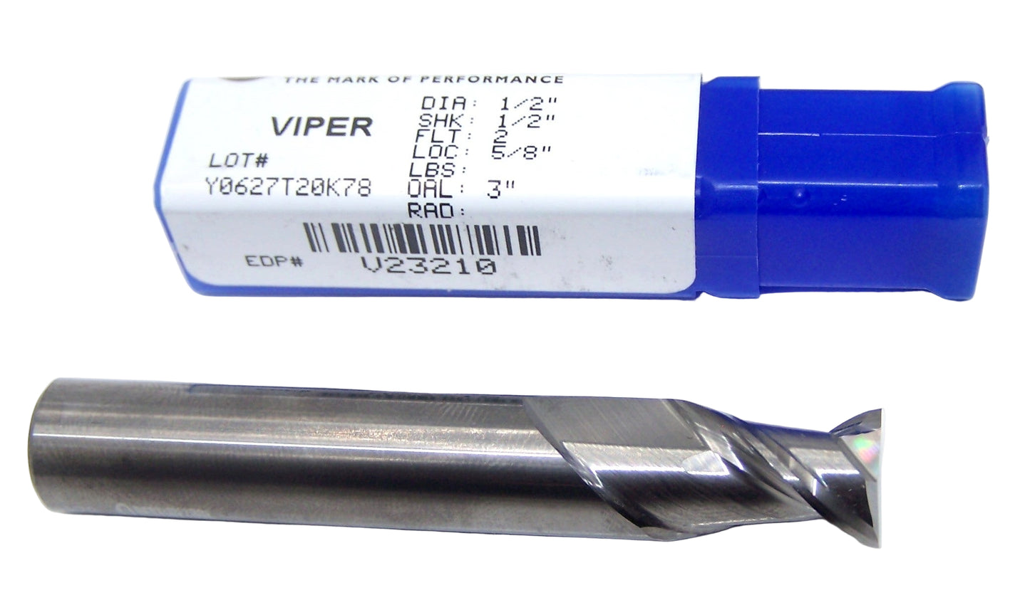 V23210 Destiny Tool 1/2" Carbide 2 Flute End Mill Viper for Aluminum .500" Diameter .625" Flute 3.0" OAL .500" Shank