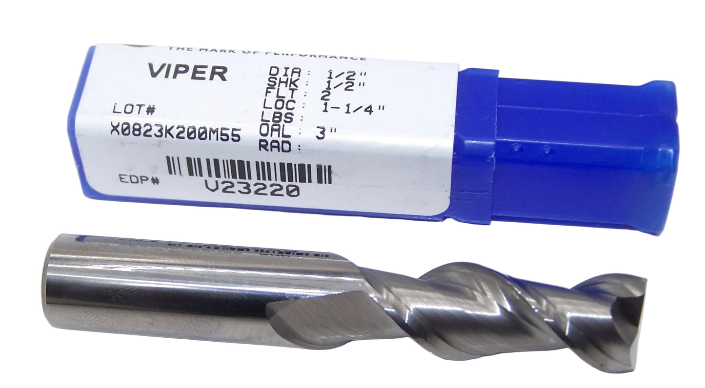 V23220 Destiny Tool 1/2" Carbide 2 Flute End Mill Viper for Aluminum .500" Diameter 1.25" Flute 3.0" OAL .500" Shank