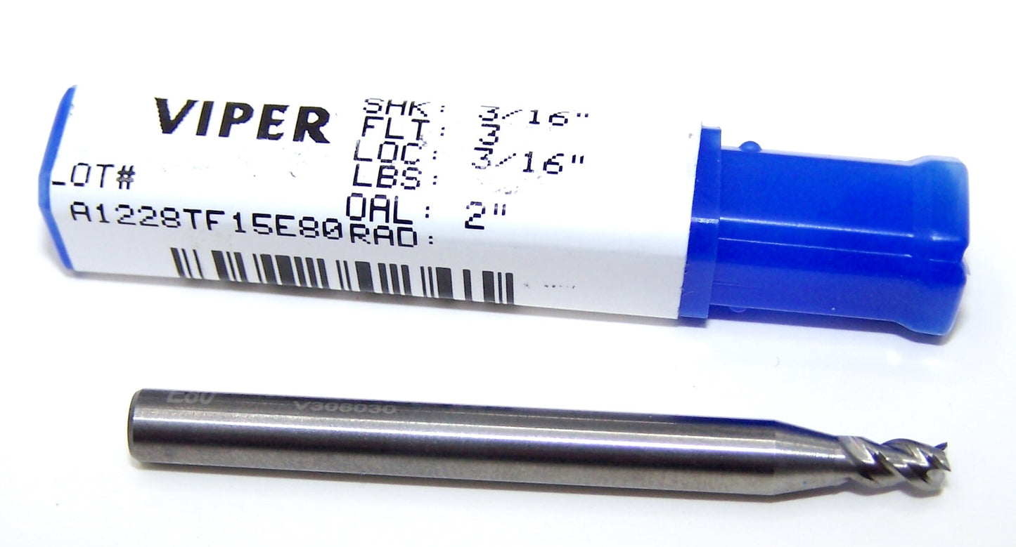 V308030 Destiny Tool 1/8" Carbide 3 Flute End Mill Viper SQ for Aluminum .125" Diameter .187 Flute 2.5" OAL .187 Shank