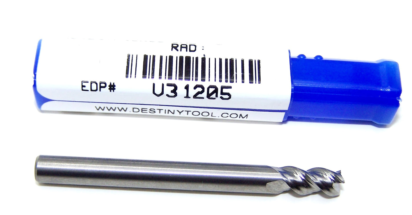 V31205 Destiny Tool 3/16" Carbide 3 Flute End Mill Viper SQ for Aluminum .1875" Diameter .3125" Flute 2.0" OAL .188" Shank